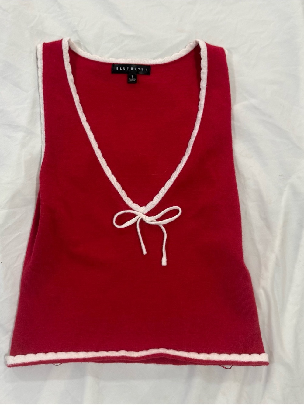 Blue Blush Red Tank Top with Cream Trim and Tie Front